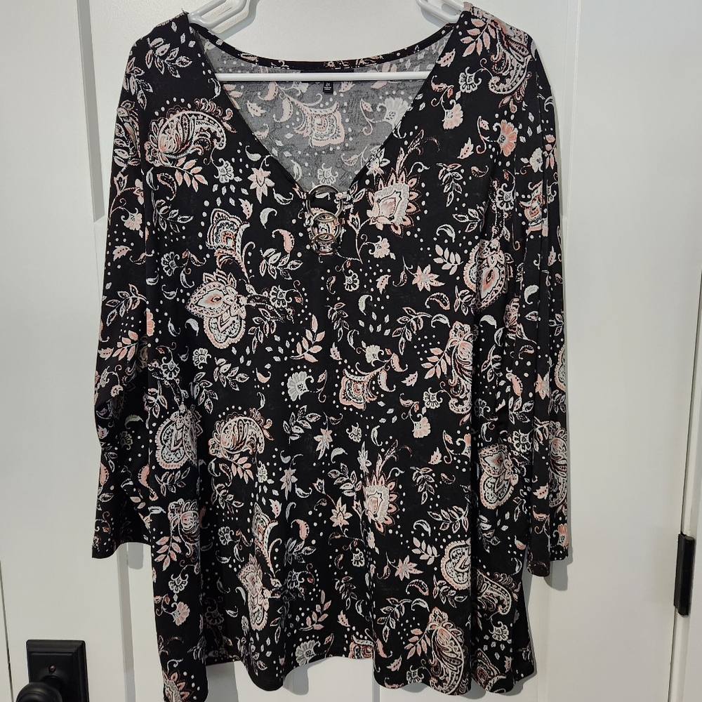 Woman's 2X Paisley Top Blouse Shirt Plus Size